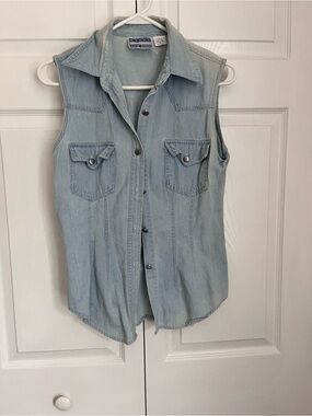 rebels Light Blue Denim Sleeveless Button-Down Shirt
